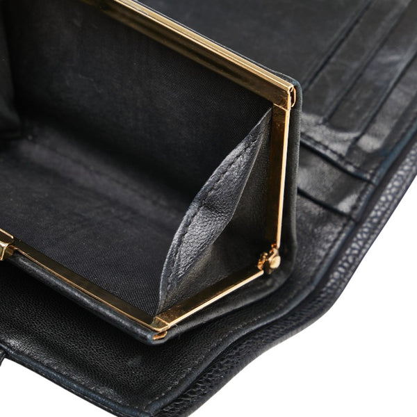 シャネル ココマーク がま口 二つ折り財布 ブラック キャビアスキン レディース CHANEL 【中古】