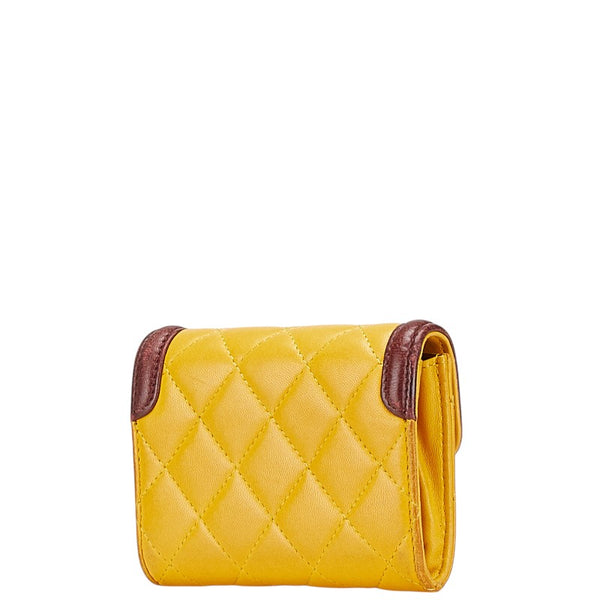 シャネル マトラッセ ココマーク コインケース カードケース イエロー ブラウン ラムスキン レディース CHANEL 【中古】
