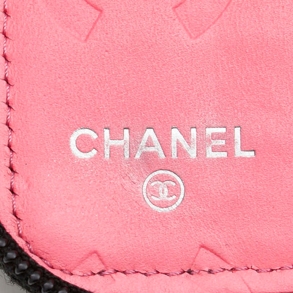 シャネル カンボンライン ココマーク 長財布 ラウンドファスナー ブラック ラムスキン エナメル レディース CHANEL 【中古】