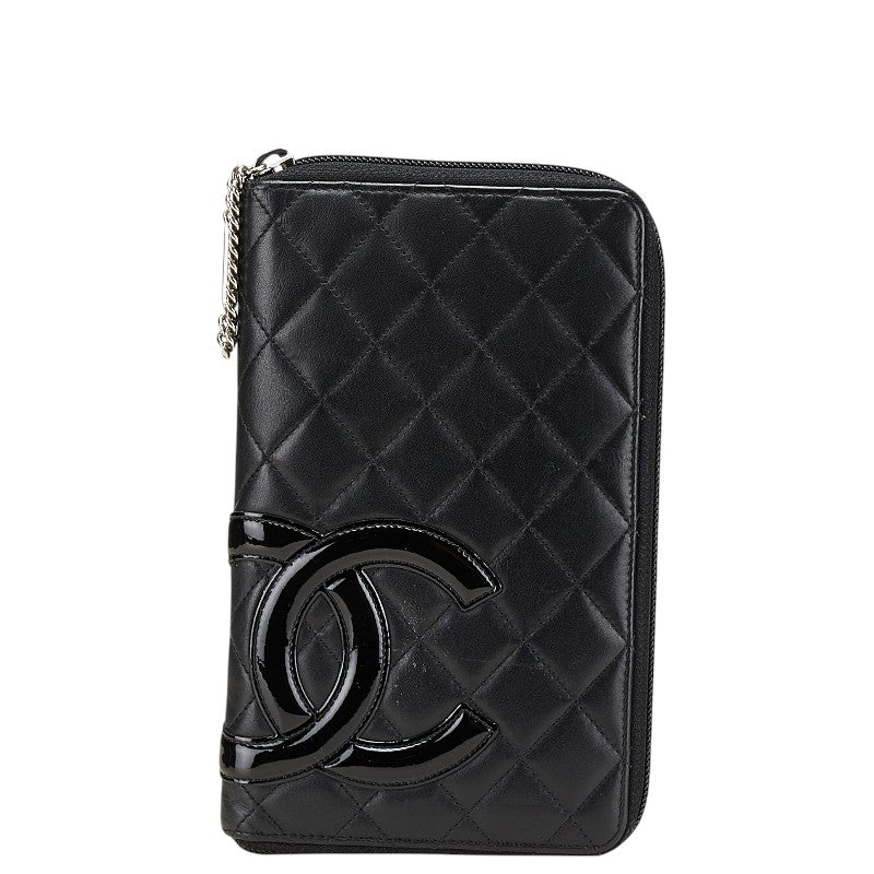 シャネル カンボンライン ココマーク 長財布 ラウンドファスナー ブラック ラムスキン エナメル レディース CHANEL 【中古】