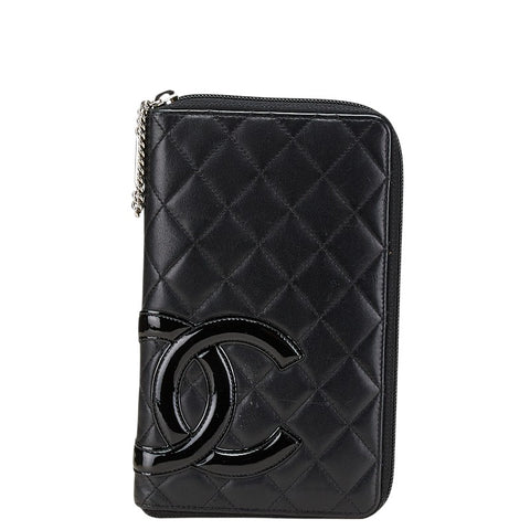 シャネル カンボンライン ココマーク 長財布 ラウンドファスナー ブラック ラムスキン エナメル レディース CHANEL 【中古】