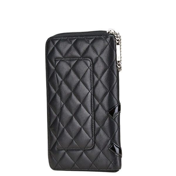 シャネル カンボンライン ココマーク 長財布 ラウンドファスナー ブラック ラムスキン エナメル レディース CHANEL 【中古】