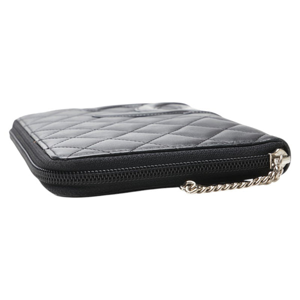 シャネル カンボンライン ココマーク 長財布 ラウンドファスナー ブラック ラムスキン エナメル レディース CHANEL 【中古】