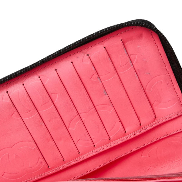 シャネル カンボンライン ココマーク 長財布 ラウンドファスナー ブラック ラムスキン エナメル レディース CHANEL 【中古】