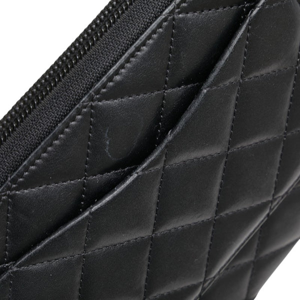 シャネル カンボンライン ココマーク 長財布 ラウンドファスナー ブラック ラムスキン エナメル レディース CHANEL 【中古】