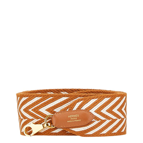 エルメス バンドリエール サングル ジグザグ ショルダーストラップ ブラウン ゴールド スイフト トワル レディース HERMES 【中古】