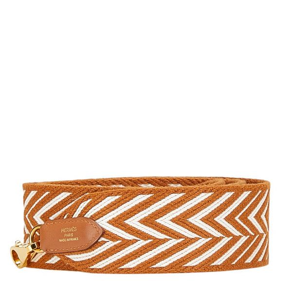 エルメス バンドリエール サングル ジグザグ ショルダーストラップ ブラウン ゴールド スイフト トワル レディース HERMES 【中古】