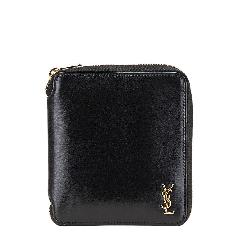 サンローラン YSLロゴ 二つ折り財布 ブラック レザー レディース SAINT LAURENT 【中古】