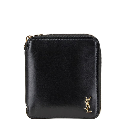 サンローラン YSLロゴ 二つ折り財布 ブラック レザー レディース SAINT LAURENT 【中古】