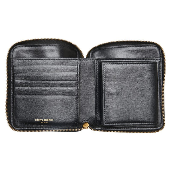 サンローラン YSLロゴ 二つ折り財布 ブラック レザー レディース SAINT LAURENT 【中古】
