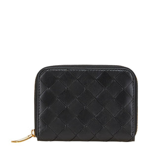 ボッテガヴェネタ イントレチャート コンパクト財布 ブラック レザー メンズ BOTTEGAVENETA 【中古】