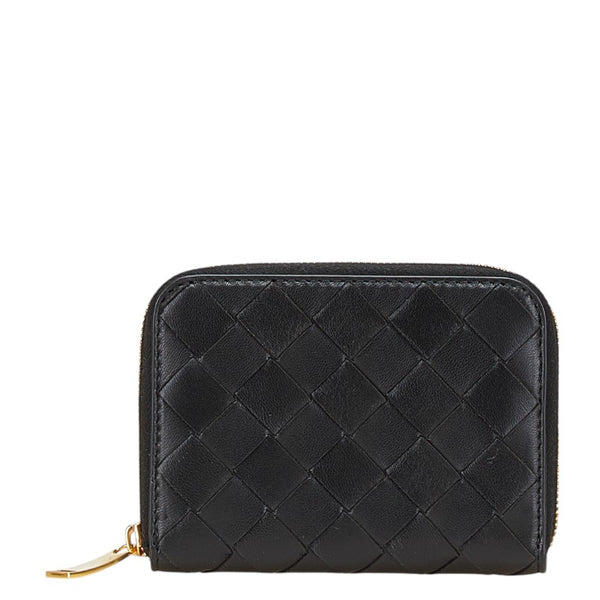 ボッテガヴェネタ イントレチャート コンパクト財布 ブラック レザー メンズ BOTTEGAVENETA 【中古】