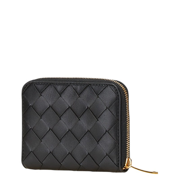 ボッテガヴェネタ イントレチャート コンパクト財布 ブラック レザー メンズ BOTTEGAVENETA 【中古】