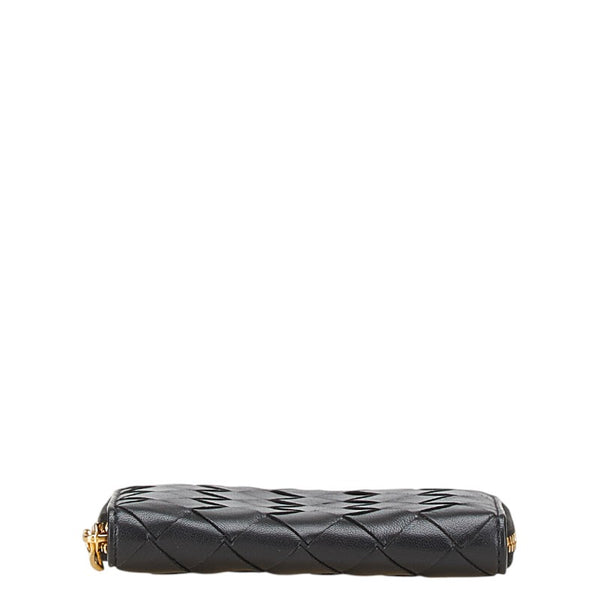 ボッテガヴェネタ イントレチャート コンパクト財布 ブラック レザー メンズ BOTTEGAVENETA 【中古】