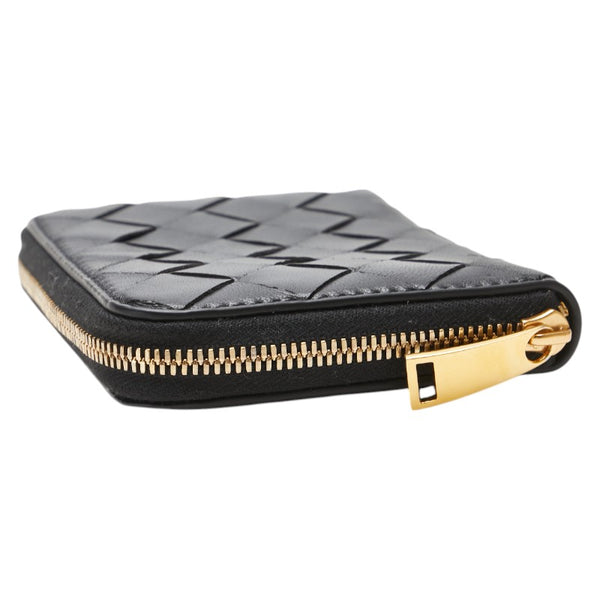 ボッテガヴェネタ イントレチャート コンパクト財布 ブラック レザー メンズ BOTTEGAVENETA 【中古】