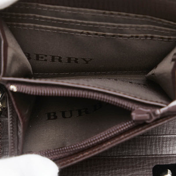 バーバリー ノバチェック 二つ折り財布 キーケース ブラウン レザー メンズ BURBERRY 【中古】