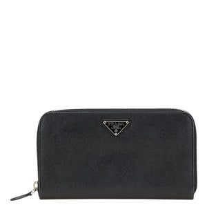 プラダ 三角ロゴプレート 長財布 ラウンドファスナー ブラック レザー メンズ PRADA 【中古】