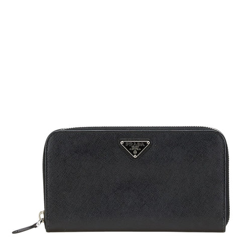 プラダ 三角ロゴプレート 長財布 ラウンドファスナー ブラック レザー メンズ PRADA 【中古】