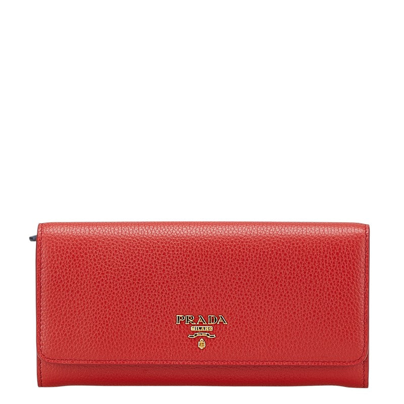プラダ 長財布 1MH132 レッド レザー レディース PRADA 【中古】