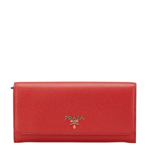 プラダ 長財布 1MH132 レッド レザー レディース PRADA 【中古】