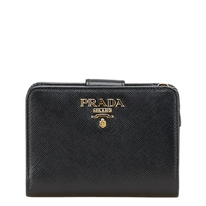 プラダ 二つ折り財布 1ML018 ブラック レザー レディース PRADA 【中古】