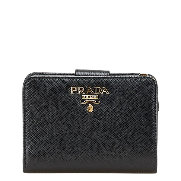 プラダ 二つ折り財布 1ML018 ブラック レザー レディース PRADA 【中古】