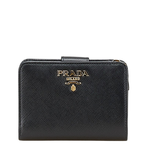 プラダ 二つ折り財布 1ML018 ブラック レザー レディース PRADA 【中古】