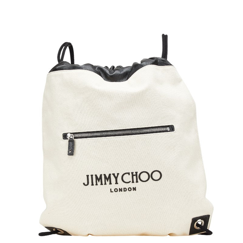 ジミーチュウ リュック ナップサック ベージュ ブラック キャンバス レザー レディース JIMMY CHOO 【中古】