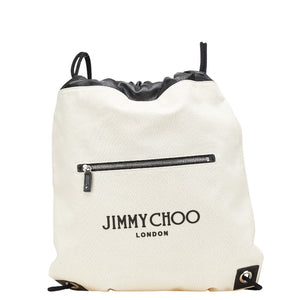ジミーチュウ リュック ナップサック ベージュ ブラック キャンバス レザー レディース JIMMY CHOO 【中古】