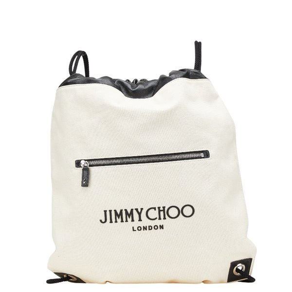 ジミーチュウ リュック ナップサック ベージュ ブラック キャンバス レザー レディース JIMMY CHOO 【中古】
