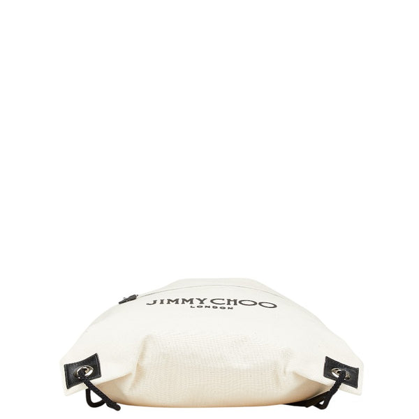 ジミーチュウ リュック ナップサック ベージュ ブラック キャンバス レザー レディース JIMMY CHOO 【中古】