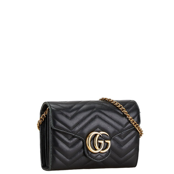 グッチ GGマーモント チェーン ショルダーウォレット バッグ 474575 ブラック レザー レディース GUCCI 【中古】