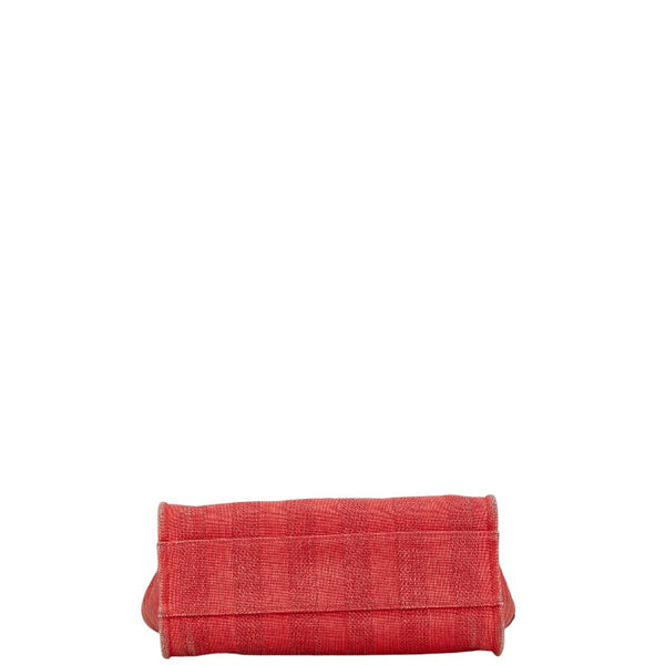 シャネル ドーヴィル トートMM ココマーク チェーン トートバッグ レッド キャンバス レザー レディース CHANEL 【中古】