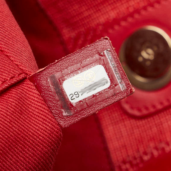 シャネル ドーヴィル トートMM ココマーク チェーン トートバッグ レッド キャンバス レザー レディース CHANEL 【中古】