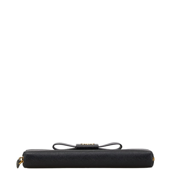 プラダ リボン ラウンドファスナー 長財布 1ML506 ブラック サフィアーノ レディース PRADA 【中古】