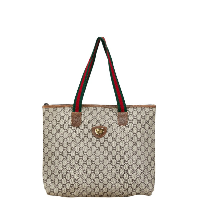 グッチ オールドグッチ GGプラス シェリーライン トートバッグ ベージュ ブラウン マルチカラー PVC レザー キャンバス レディース GUCCI 【中古】