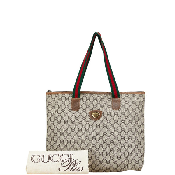 グッチ オールドグッチ GGプラス シェリーライン トートバッグ ベージュ ブラウン マルチカラー PVC レザー キャンバス レディース GUCCI 【中古】