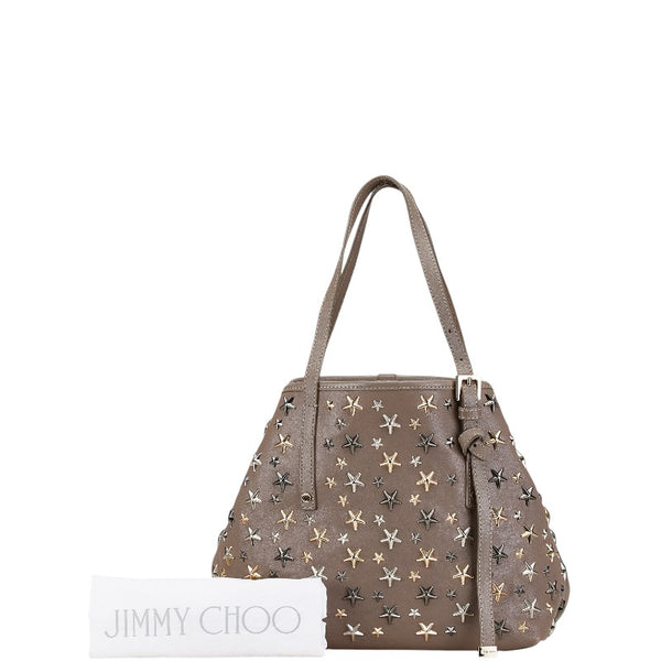ジミーチュウ サシャ S スタースタッズ ハンドバッグ トートバッグ グレージュ レザー レディース JIMMY CHOO 【中古】