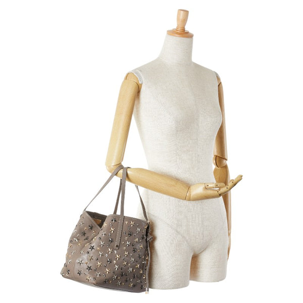 ジミーチュウ サシャ S スタースタッズ ハンドバッグ トートバッグ グレージュ レザー レディース JIMMY CHOO 【中古】
