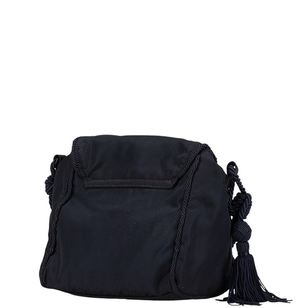 プラダ ロゴ ビーズ 斜め掛け ショルダーバッグ ネイビー ナイロン レディース PRADA 【中古】