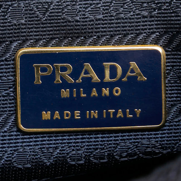 プラダ ロゴ ビーズ 斜め掛け ショルダーバッグ ネイビー ナイロン レディース PRADA 【中古】