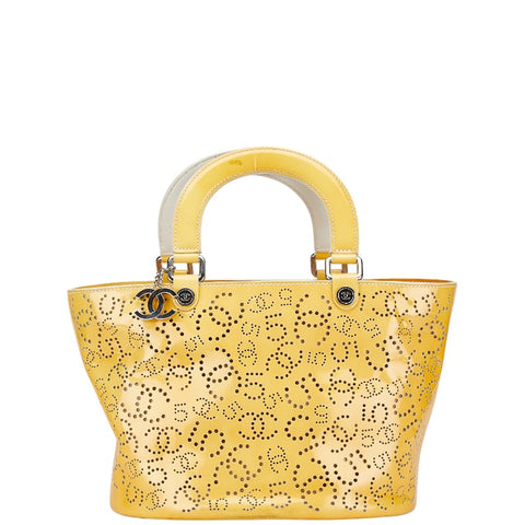 シャネル パンチング ココマーク NO5 ハンドバッグ トートバッグ イエロー パテントレザー レディース CHANEL 【中古】