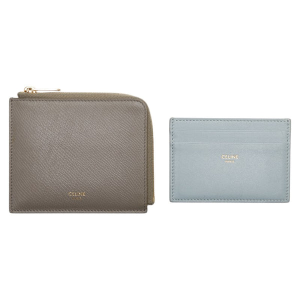 セリーヌ L字ファスナー コインケース カードケース コンパクトウォレット グレー レザー レディース CELINE 【中古】