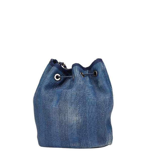 シャネル ドーヴィル チェーン ショルダーバッグ ブルー ネイビー ストロー レザー レディース CHANEL 【中古】