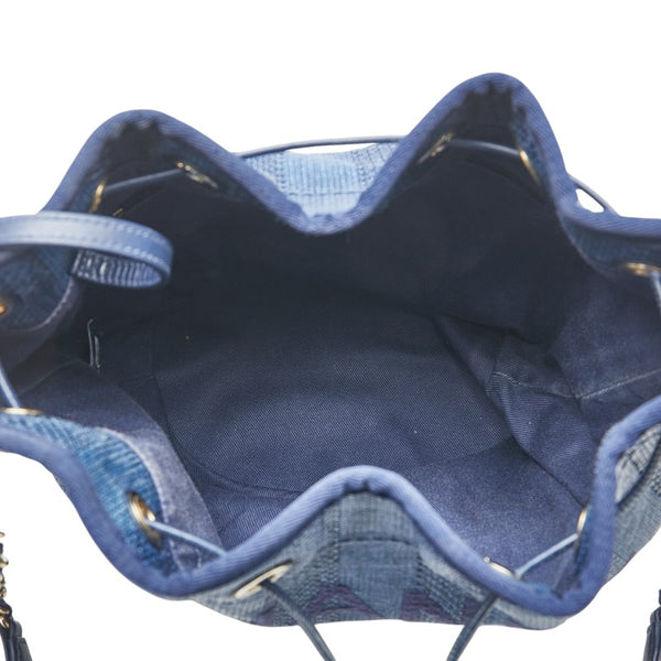 シャネル ドーヴィル チェーン ショルダーバッグ ブルー ネイビー ストロー レザー レディース CHANEL 【中古】