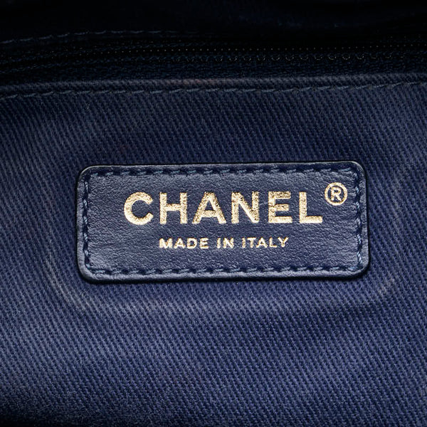 シャネル ドーヴィル チェーン ショルダーバッグ ブルー ネイビー ストロー レザー レディース CHANEL 【中古】