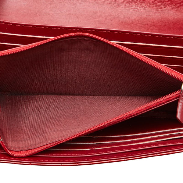 シャネル ココマーク マトラッセ 長財布 レッド パテントレザー レディース CHANEL 【中古】