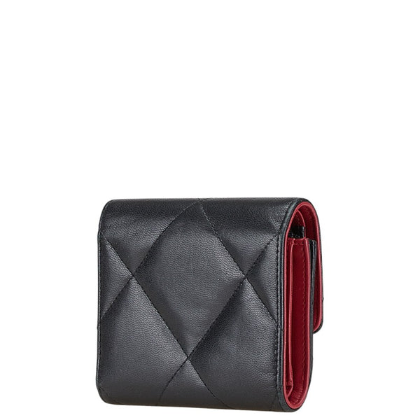 シャネル 19 ココマーク 三つ折り財布 スモールフラップウォレット AP1064 ブラック ピンク ラムスキン レディース CHANEL 【中古】