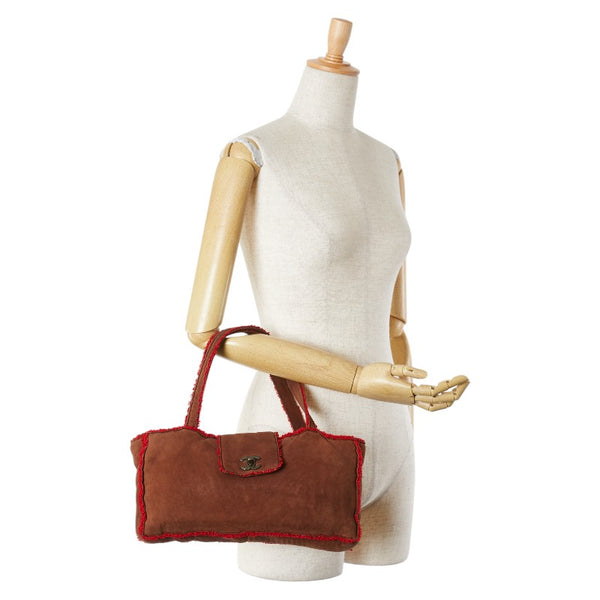 シャネル ココマーク ハンドバッグ ブラウン レッド スウェード レディース CHANEL 【中古】