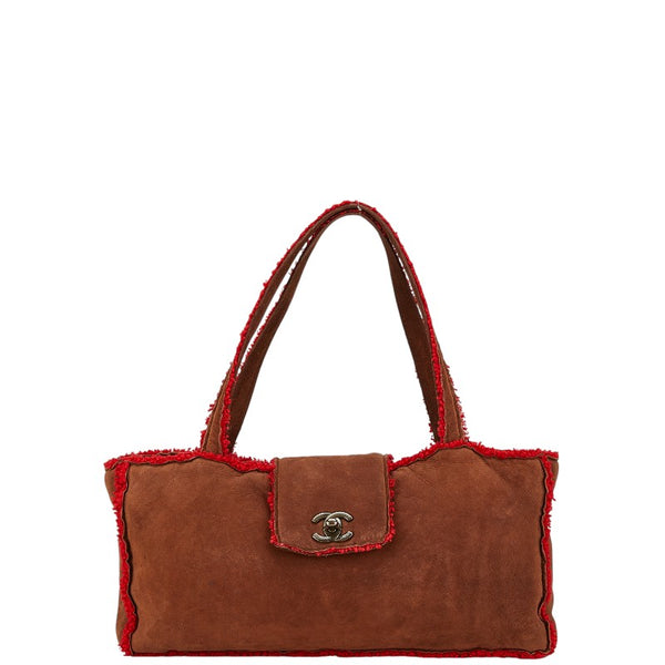 シャネル ココマーク ハンドバッグ ブラウン レッド スウェード レディース CHANEL 【中古】